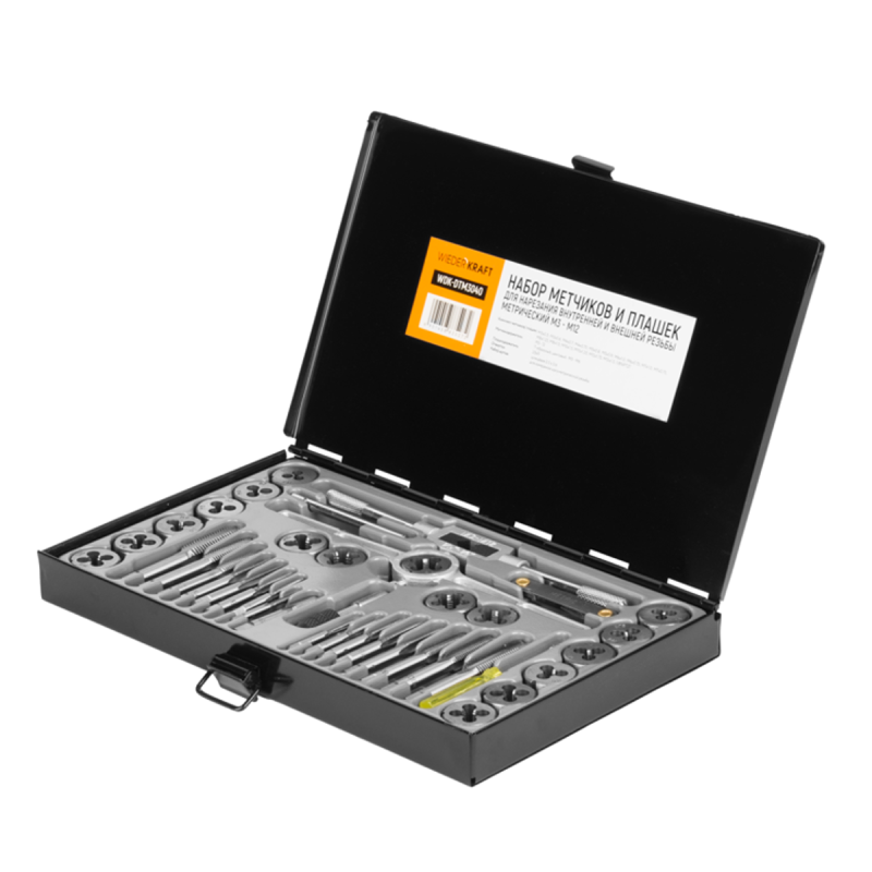 WDK-DTM3040 Набор метчиков и плашек М3 - 12, 40 предметов, метрическая резьба Wiederkraft