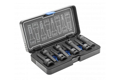 HOEGERT Торцевые головки, ударные  Hex, 8 шт.: H6, H7, H8, H10, H12, H14, H17, H19, 1/2", CrMo