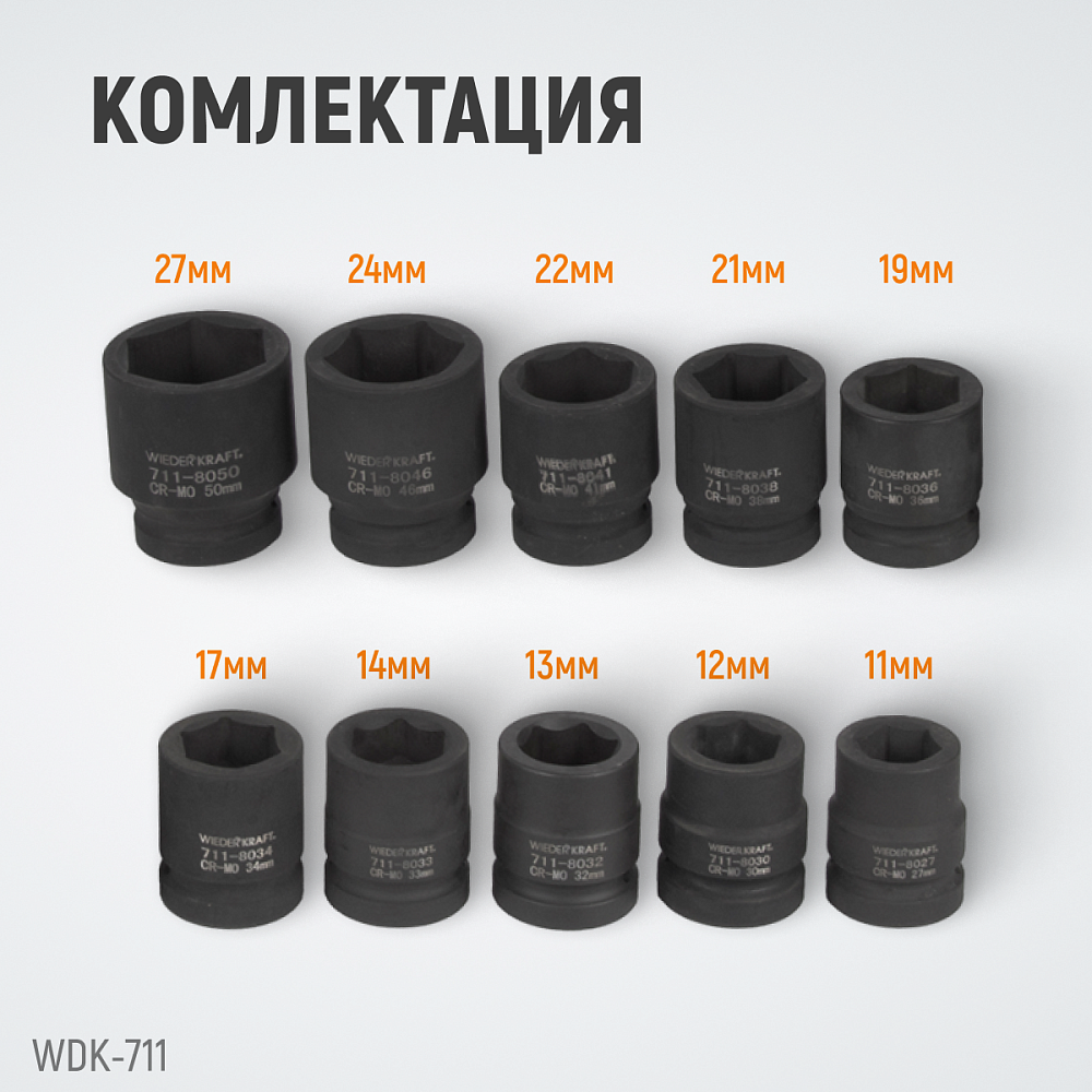 Набор ударных торцевых головок WDK-711