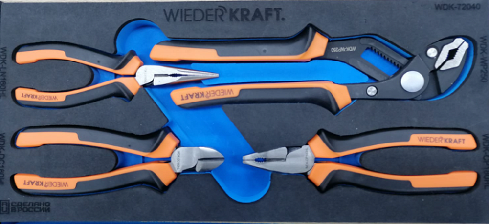 WDK-3703PHL Набор шарнирно-губцевого инструмента в ложементе, 4 предмета Wiederkraft