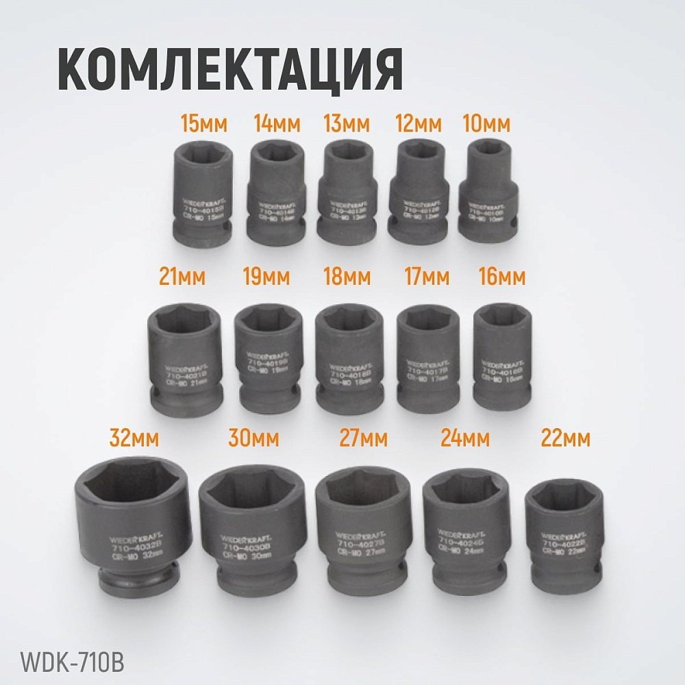 Набор ударных торцевых головок WDK-710B