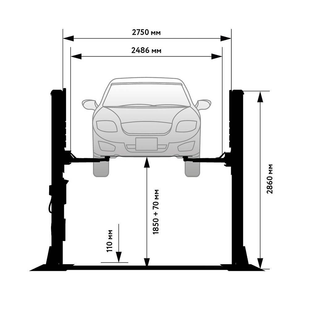 WDK-522/380 Подъемник двухстоечный с нижней синхр. 4000 кг, одност. разбл., выс.подъема 110-1920 мм, Wiederkraft