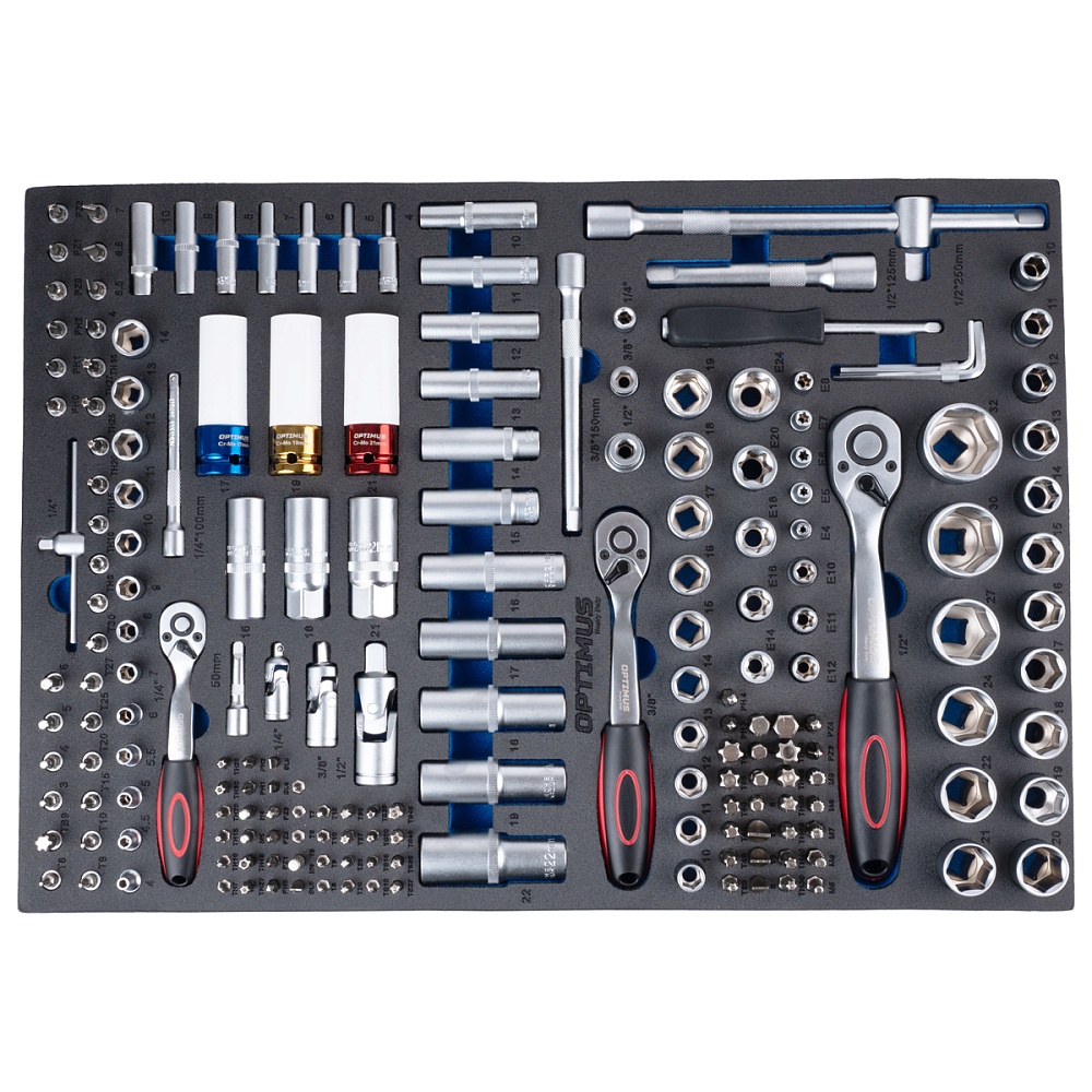 OPT-717M Тележка инструментальная 7 полок с набором инструментов, металлическая столешница OPTIMUS