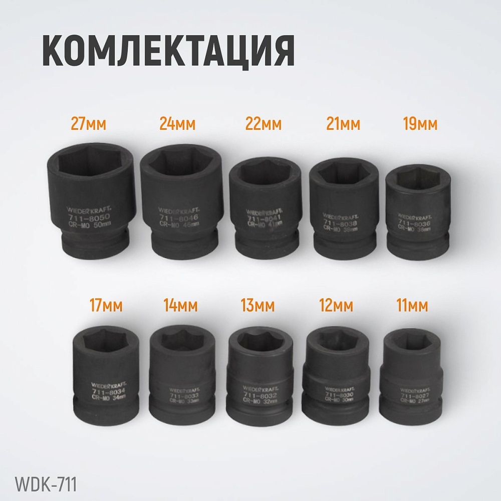 Набор ударных торцевых головок WDK-711